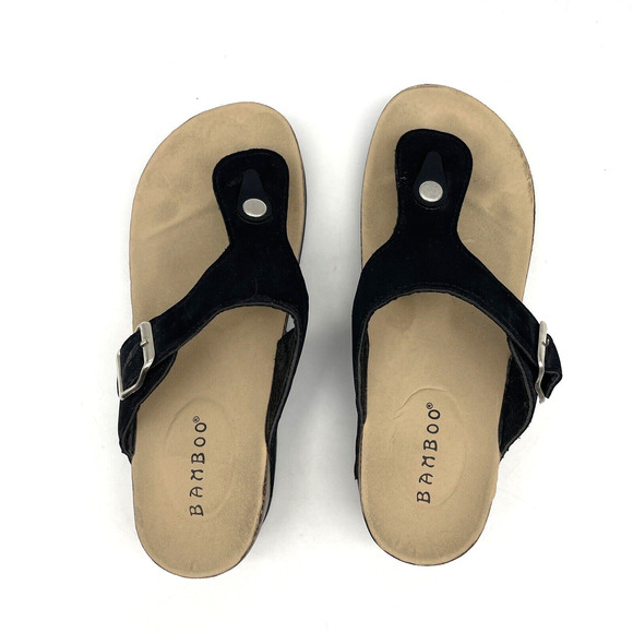 Bamboo Black Faux Suede Platform Thong Flip Flop Sandals Women's Size 7.5 38 - Picture 12 of 16